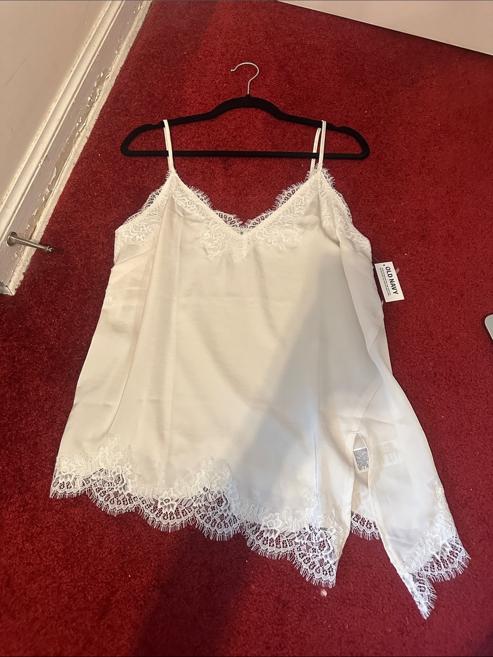 Old Navy White Lace-Trim Satin Slip Cami